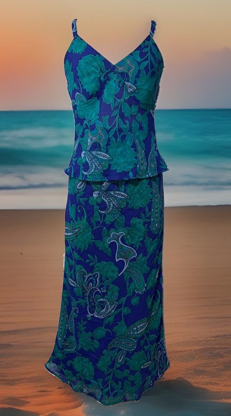 GANTOS Vintage 90s Botanical Fairy Whimsigoth Boho Cami Maxi Skirt Set Size M